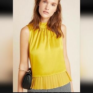 Anthropologie Corey Lynn Calter Designer High Neck Blouse Maize/Gold M